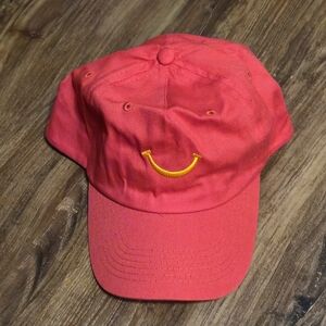 -NEW- McDonalds Red And Yellow Embroidered Smile Baseball Cap Hat